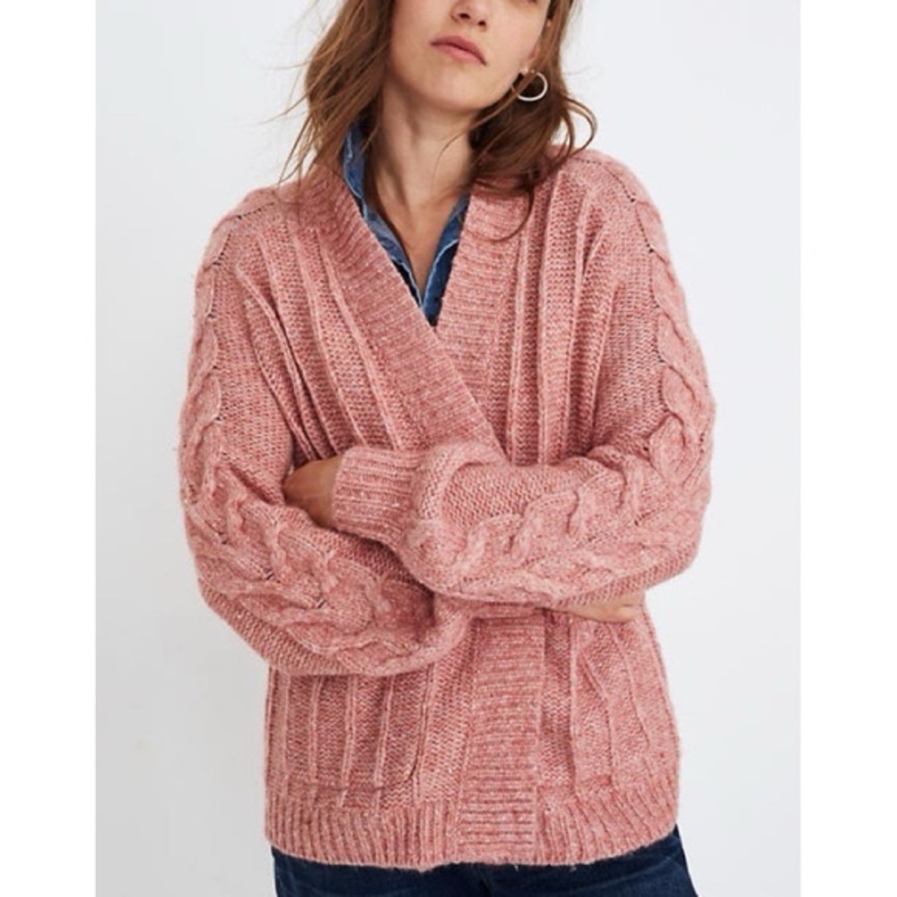 Madewell Pink Bubble Sleeve Cable Knit Cardigan XS - Picture 1 of 11